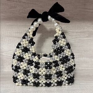 Elegant Black and White Beaded Handbag; NWOT